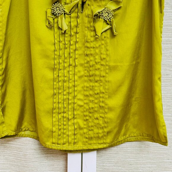 Talbots Green Silk Shell Top Flowers Sleeveless Celery Light Green Size 4P Cami - Picture 6 of 7